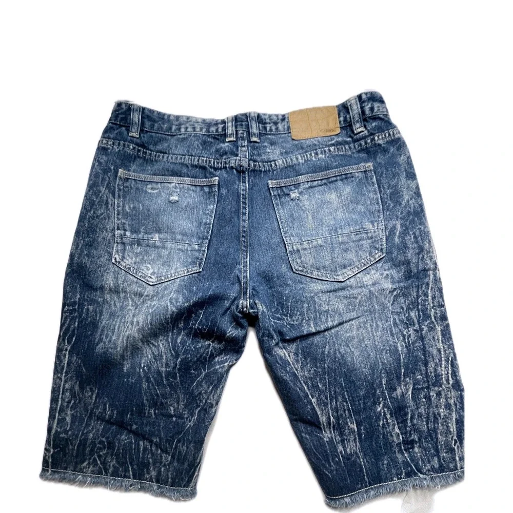 Carbon Denim Shorts MENS 36 Blue Acid Wash Relaxed Fit Distressed Ripped Raw Hem